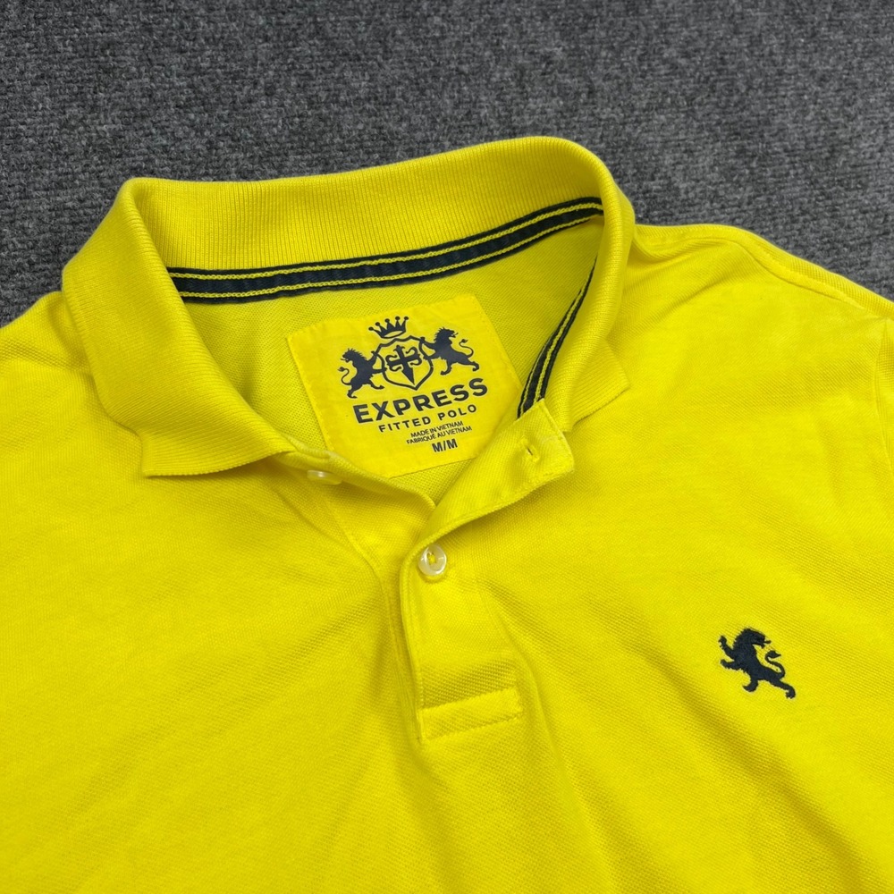 Express Pique Cotton Short Sleeve Yellow Fitted Polo